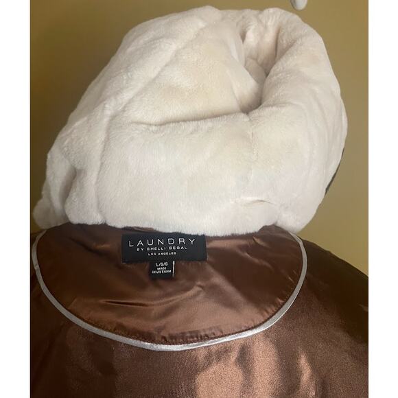 Laundry by Shelli Segal Faux Fur Cuff Hooded Puffer Coat Size Large NWT - Picture 11 of 11